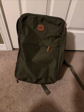 Bric's Olive Green Nylon Backpack with Brown Leather Accents